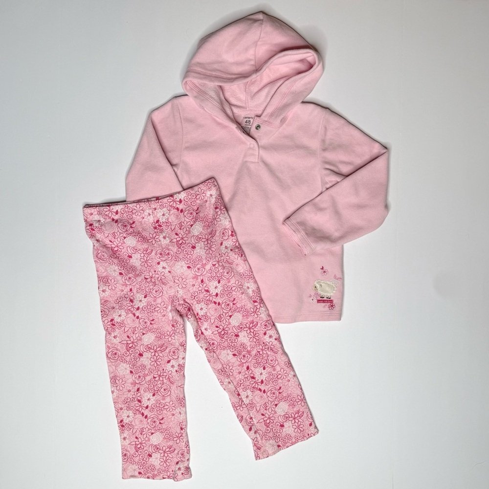 Vintage Carter’s Fleece Pink Hoodie and Floral Pants Set